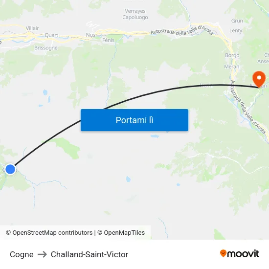 Cogne to Challand-Saint-Victor map