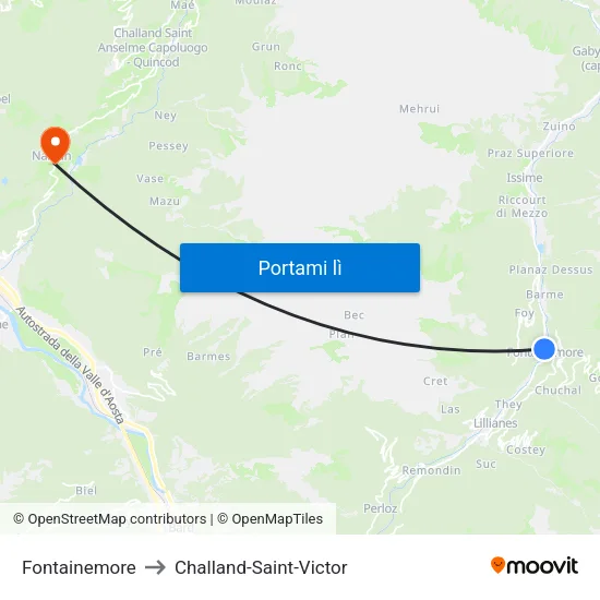 Fontainemore to Challand-Saint-Victor map