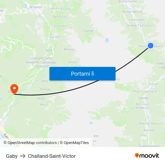 Gaby to Challand-Saint-Victor map