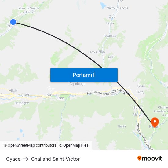 Oyace to Challand-Saint-Victor map