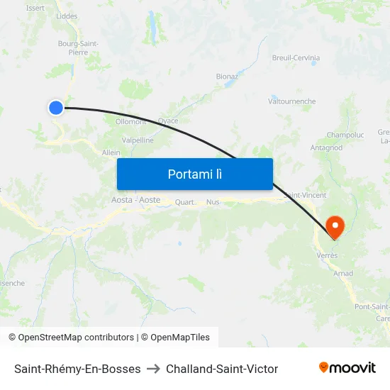 Saint-Rhémy-En-Bosses to Challand-Saint-Victor map