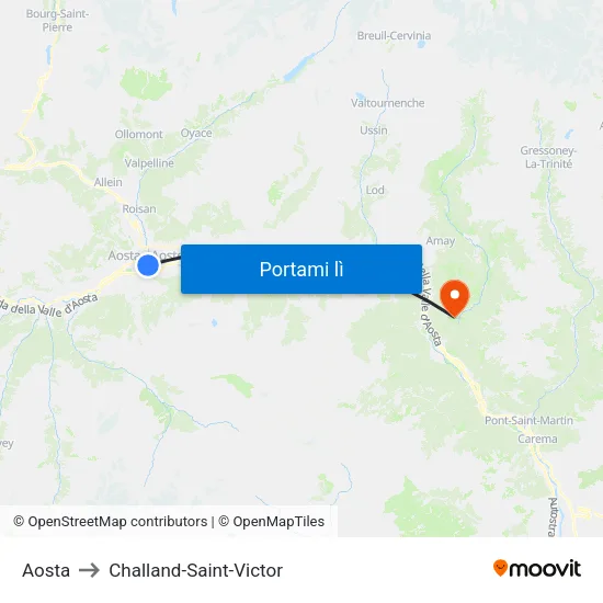 Aosta to Challand-Saint-Victor map