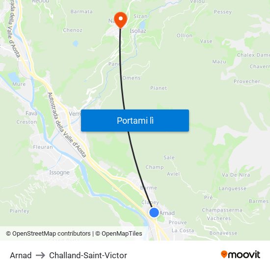 Arnad to Challand-Saint-Victor map