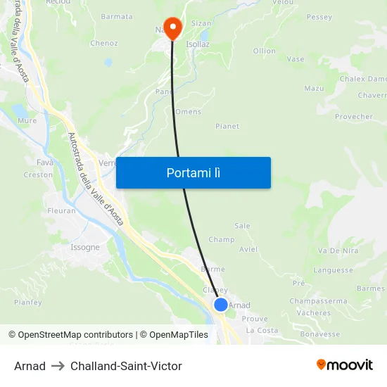 Arnad to Challand-Saint-Victor map