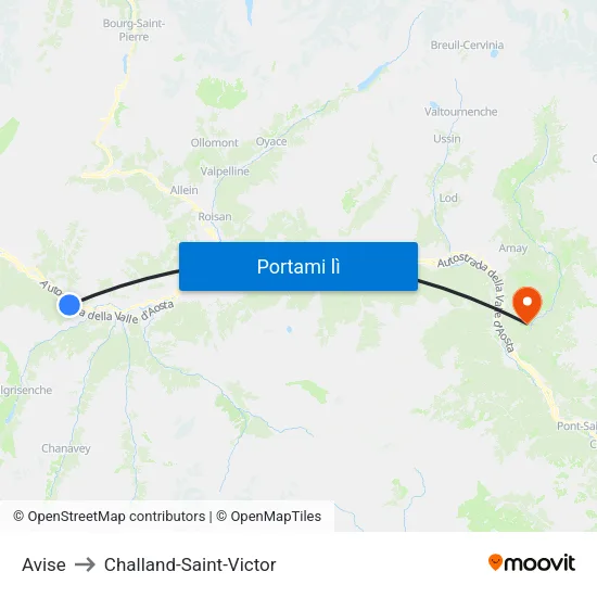 Avise to Challand-Saint-Victor map