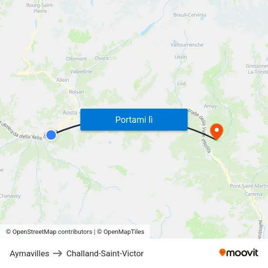 Aymavilles to Challand-Saint-Victor map