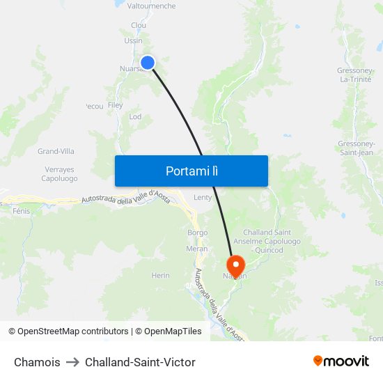 Chamois to Challand-Saint-Victor map