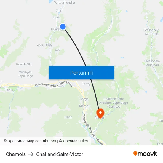 Chamois to Challand-Saint-Victor map