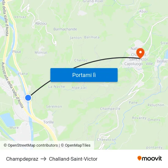 Champdepraz to Challand-Saint-Victor map