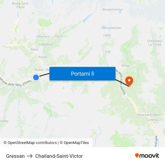 Gressan to Challand-Saint-Victor map