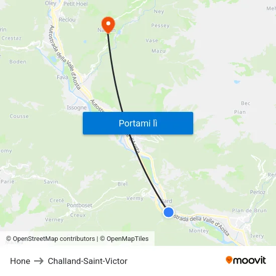 Hone to Challand-Saint-Victor map