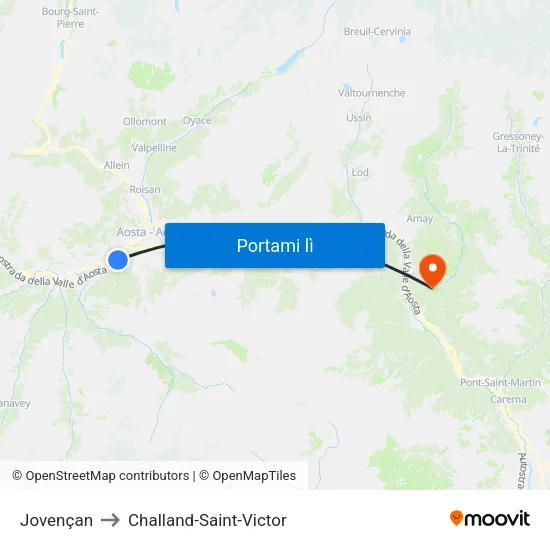 Jovençan to Challand-Saint-Victor map