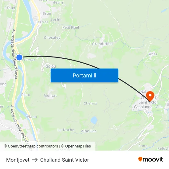 Montjovet to Challand-Saint-Victor map