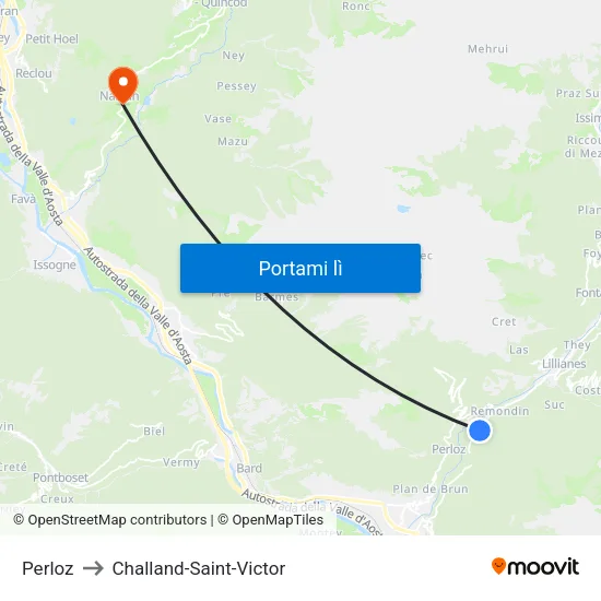 Perloz to Challand-Saint-Victor map