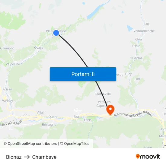 Bionaz to Chambave map