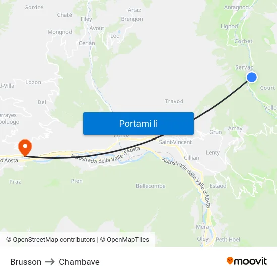 Brusson to Chambave map