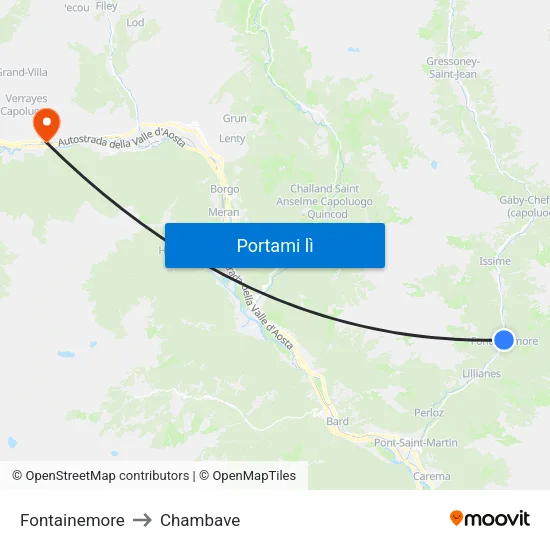 Fontainemore to Chambave map