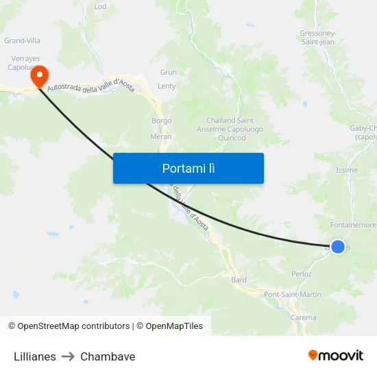 Lillianes to Chambave map
