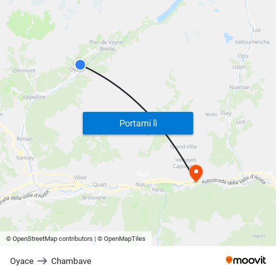 Oyace to Chambave map
