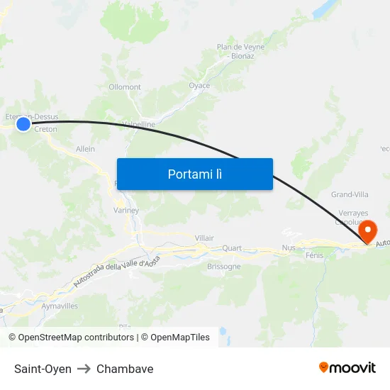 Saint-Oyen to Chambave map