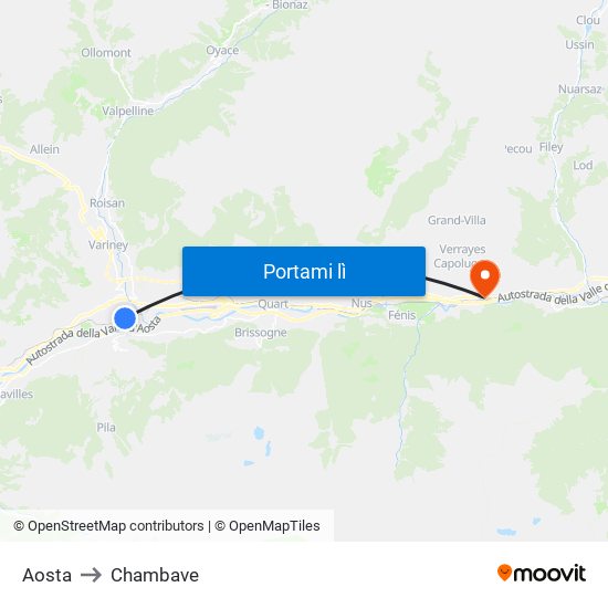 Aosta to Chambave map