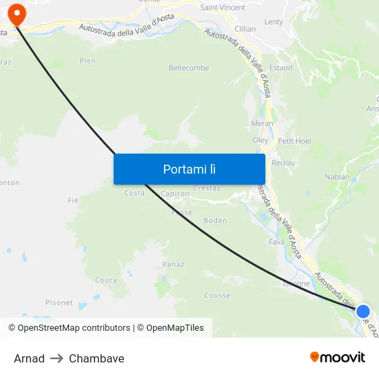 Arnad to Chambave map