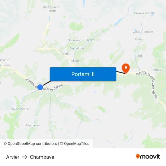 Arvier to Chambave map