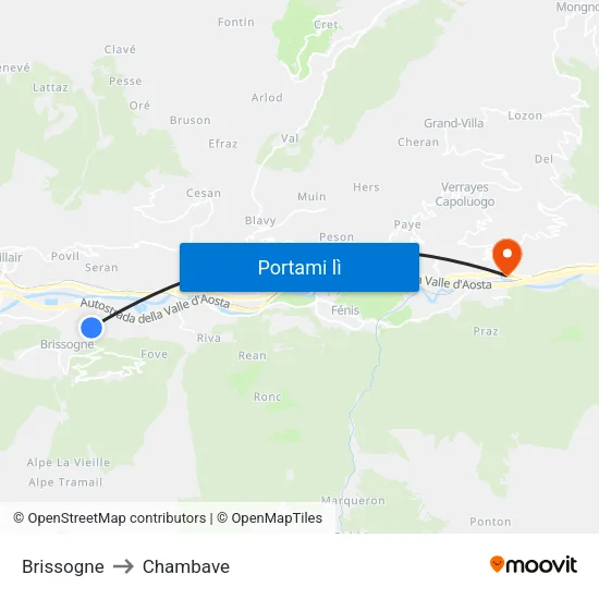 Brissogne to Chambave map