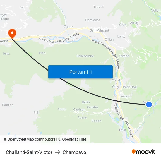 Challand-Saint-Victor to Chambave map
