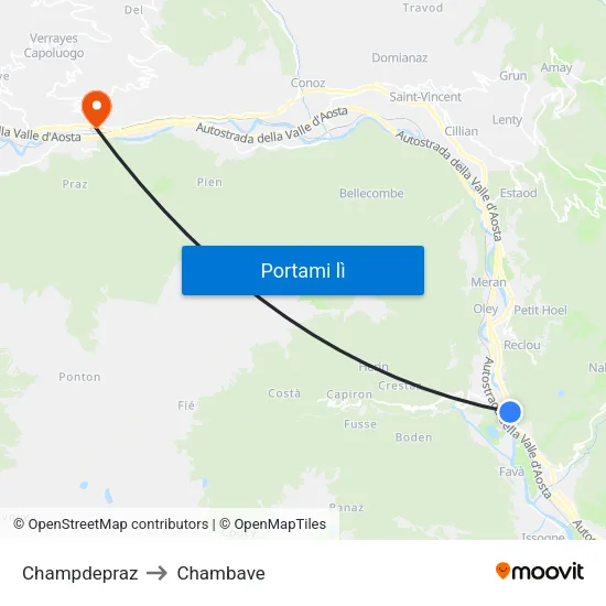 Champdepraz to Chambave map