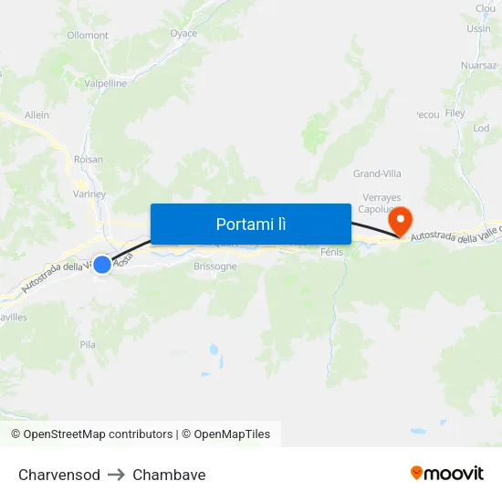 Charvensod to Chambave map