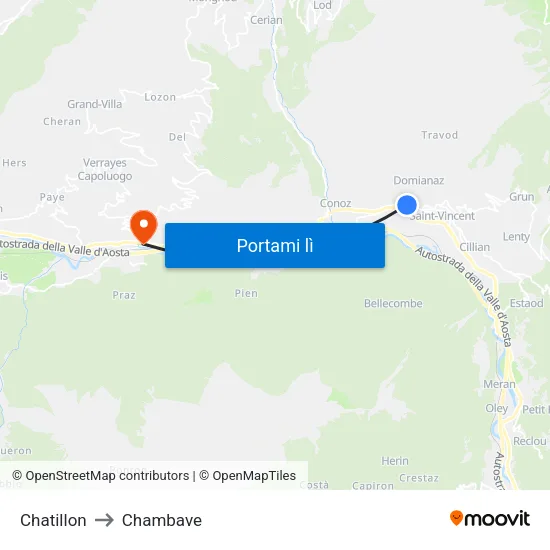 Chatillon to Chambave map