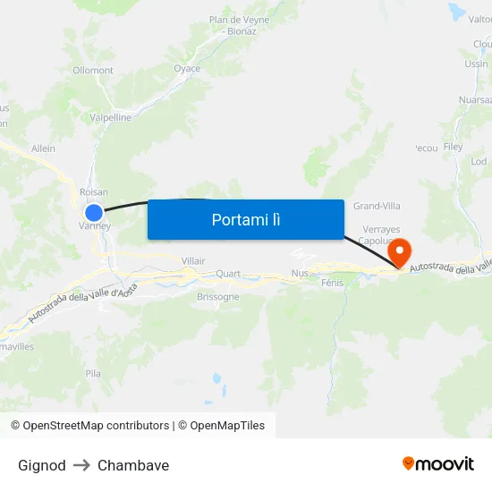 Gignod to Chambave map