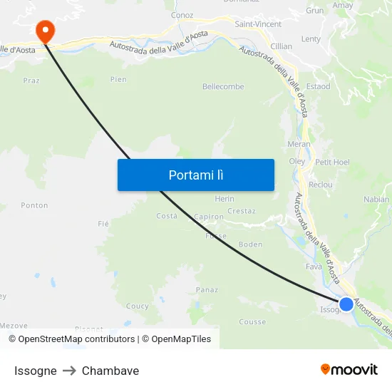 Issogne to Chambave map