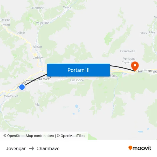 Jovençan to Chambave map