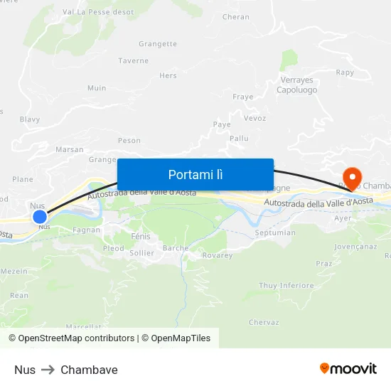 Nus to Chambave map