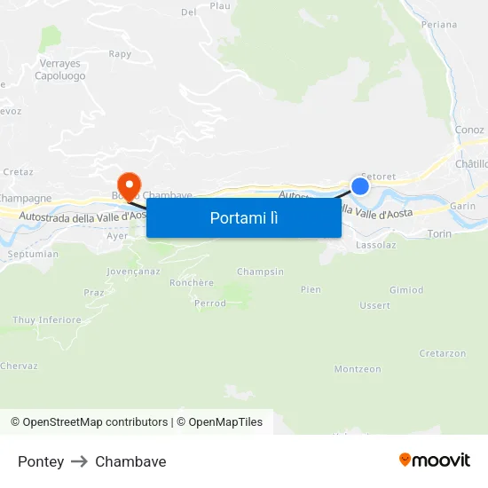 Pontey to Chambave map