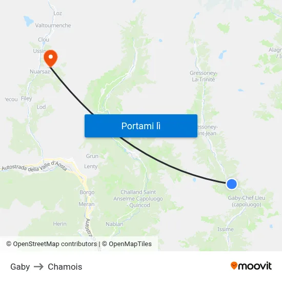 Gaby to Chamois map