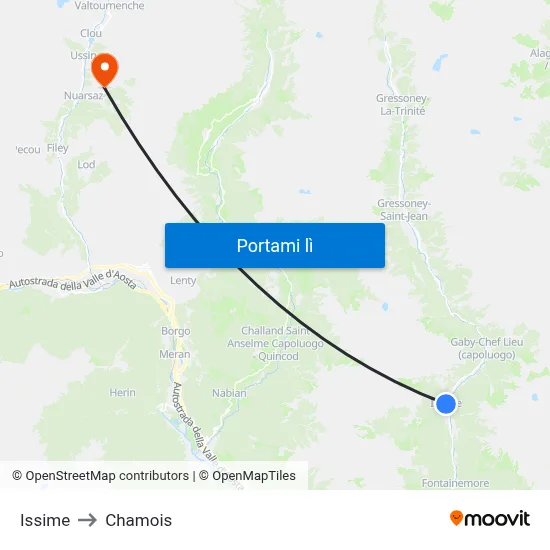Issime to Chamois map