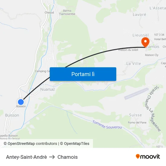 Antey-Saint-Andrè to Chamois map