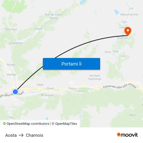 Aosta to Chamois map