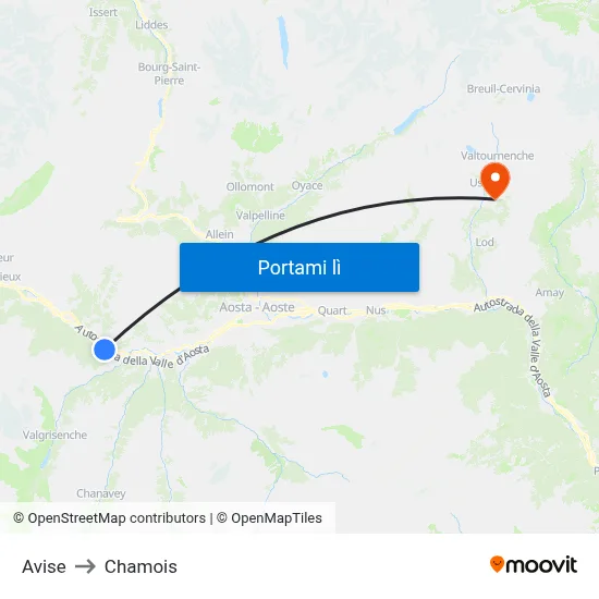 Avise to Chamois map