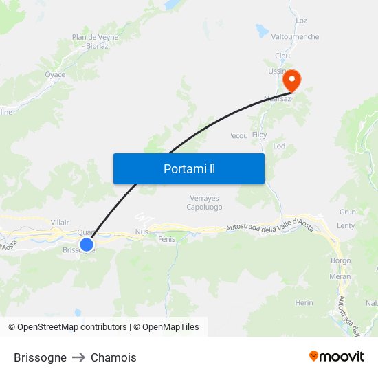 Brissogne to Chamois map