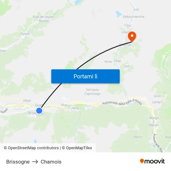 Brissogne to Chamois map