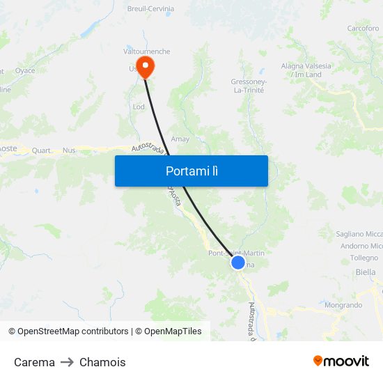 Carema to Chamois map