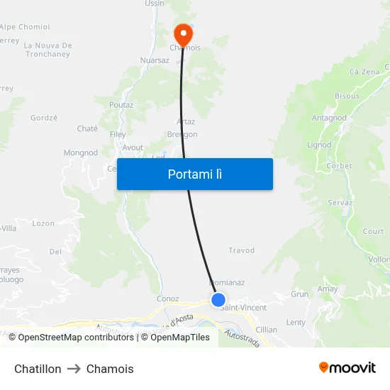 Chatillon to Chamois map