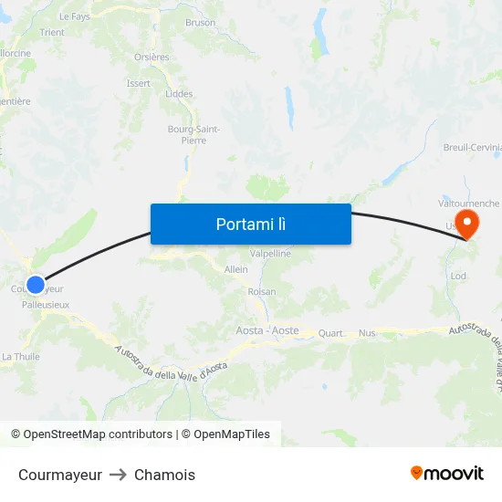 Courmayeur to Chamois map