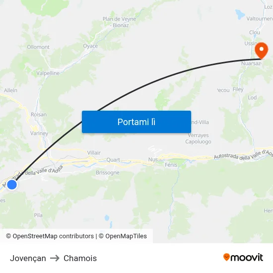 Jovençan to Chamois map