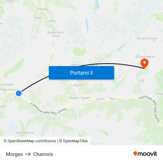 Morgex to Chamois map