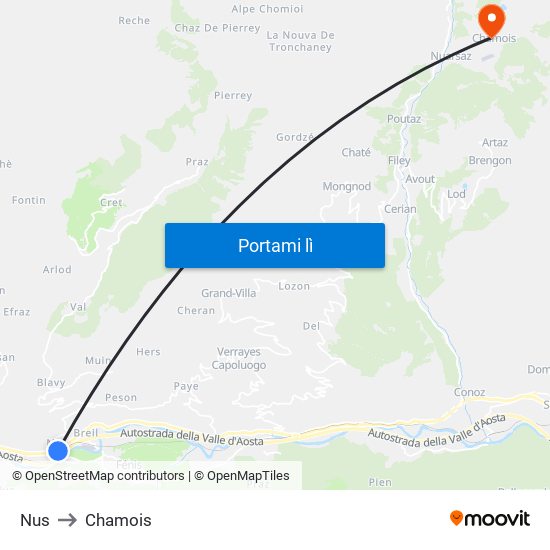 Nus to Chamois map